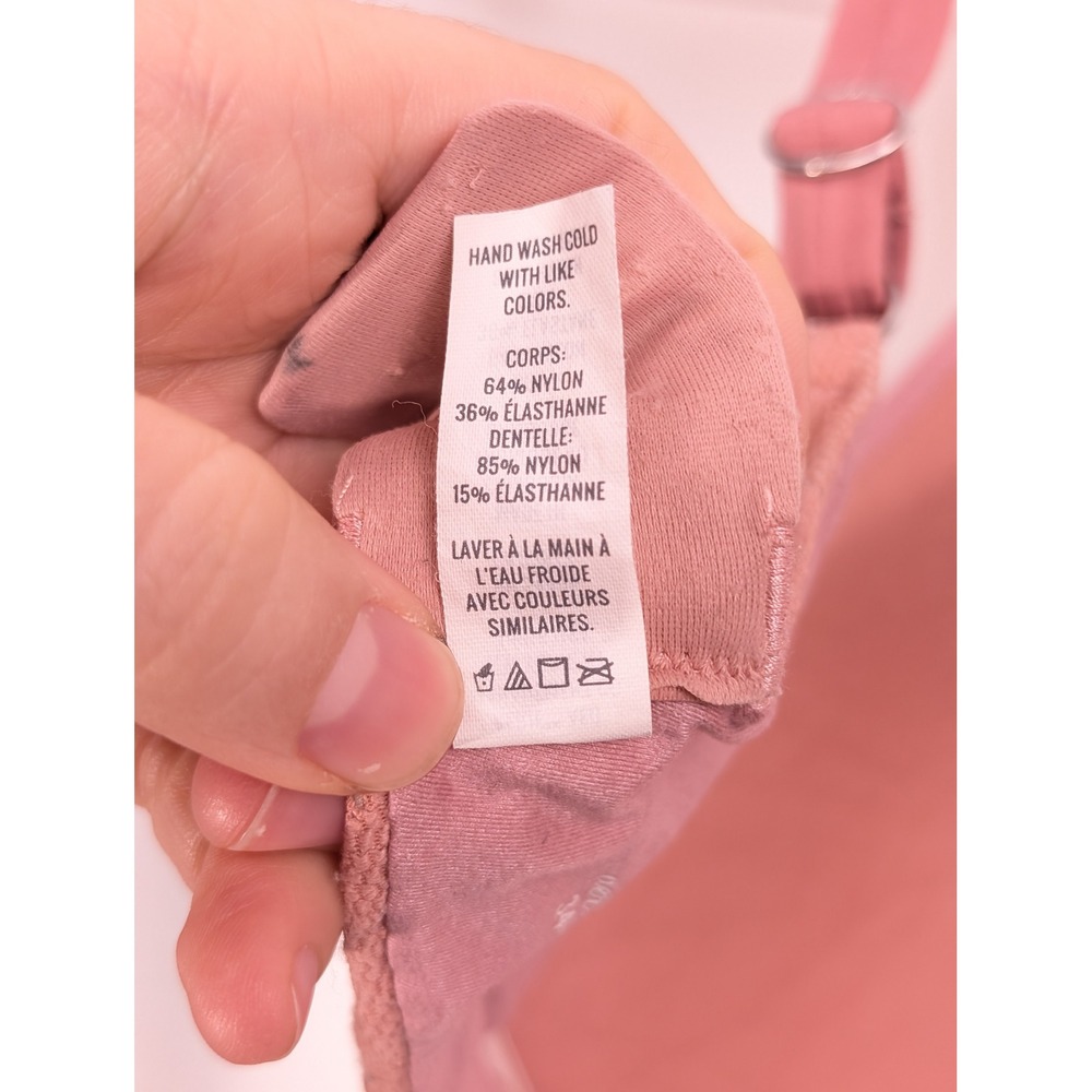 Aerie Real Sunnie Wireless Bra Size 34D Pink Lace Trim Smoothing Comfort T Shirt - Picture 8 of 10